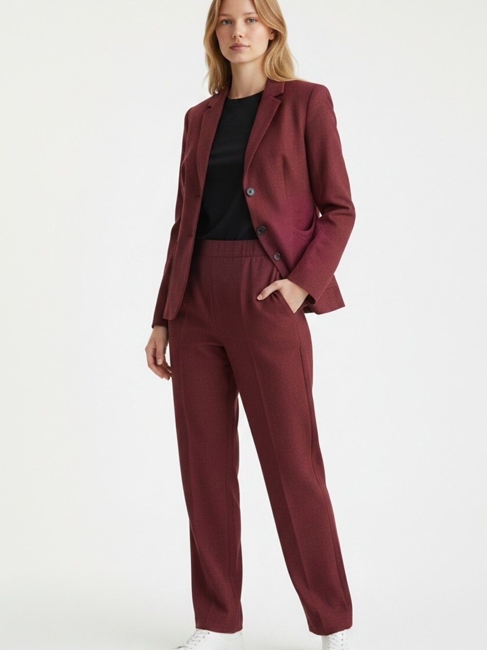 90s 2PCS SAG HARBOR RED FITTED BLAZER & PANTS POWER SUIT CORPORATE CHIC SZ MP